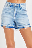 Risen High Rise Denim Shorts with Distressed Hem – MYN2O