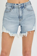 RISEN high rise side step hem denim shorts – trendy asymmetrical summer wear – MYN2O