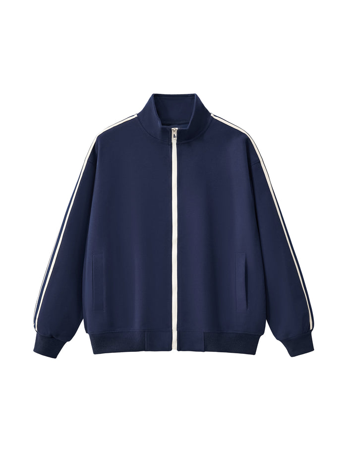 Contrast Side-Stripe Stand Collar Jacket