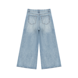 Women's Vintage Wash Distressed Wide Leg Jeans – High-Rise Relaxed Fit Denim