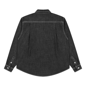 Unisex Vintage Wash Denim Shirt – Oversized Retro Button-Up Streetwear Denim Top