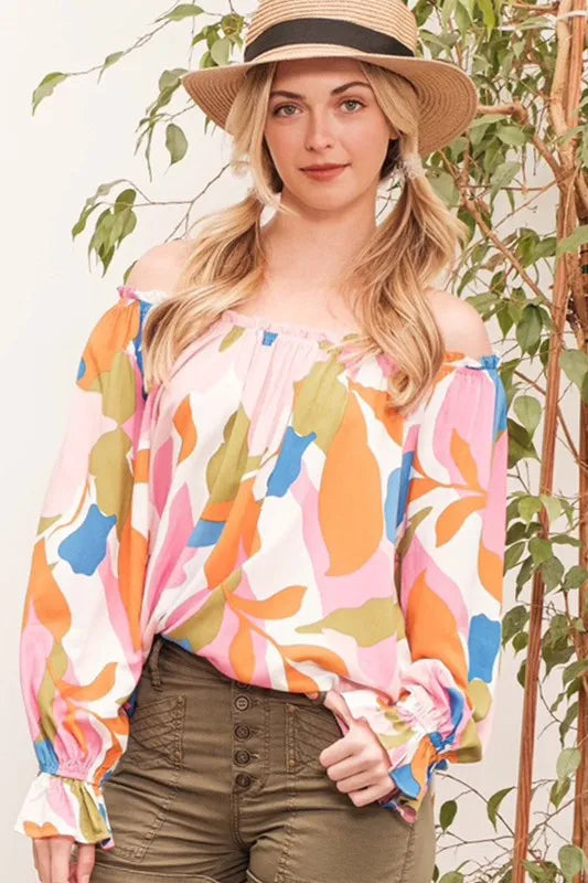 Lime N Chili Abstract Print Off-the-Shoulder Long Sleeve Top – MYN2O