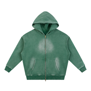 Unisex Vintage Sunfade Two-Way Zip Boxy Fleece Hoodie – Oversized Heavyweight Hoodie