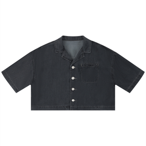 Women's Vintage Wash Boxy Cropped Shirt – Oversized Retro Crop Top Streetwear Tee