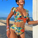 Women's two-piece swimsuit, ruffled halter bikini, summer beachwear