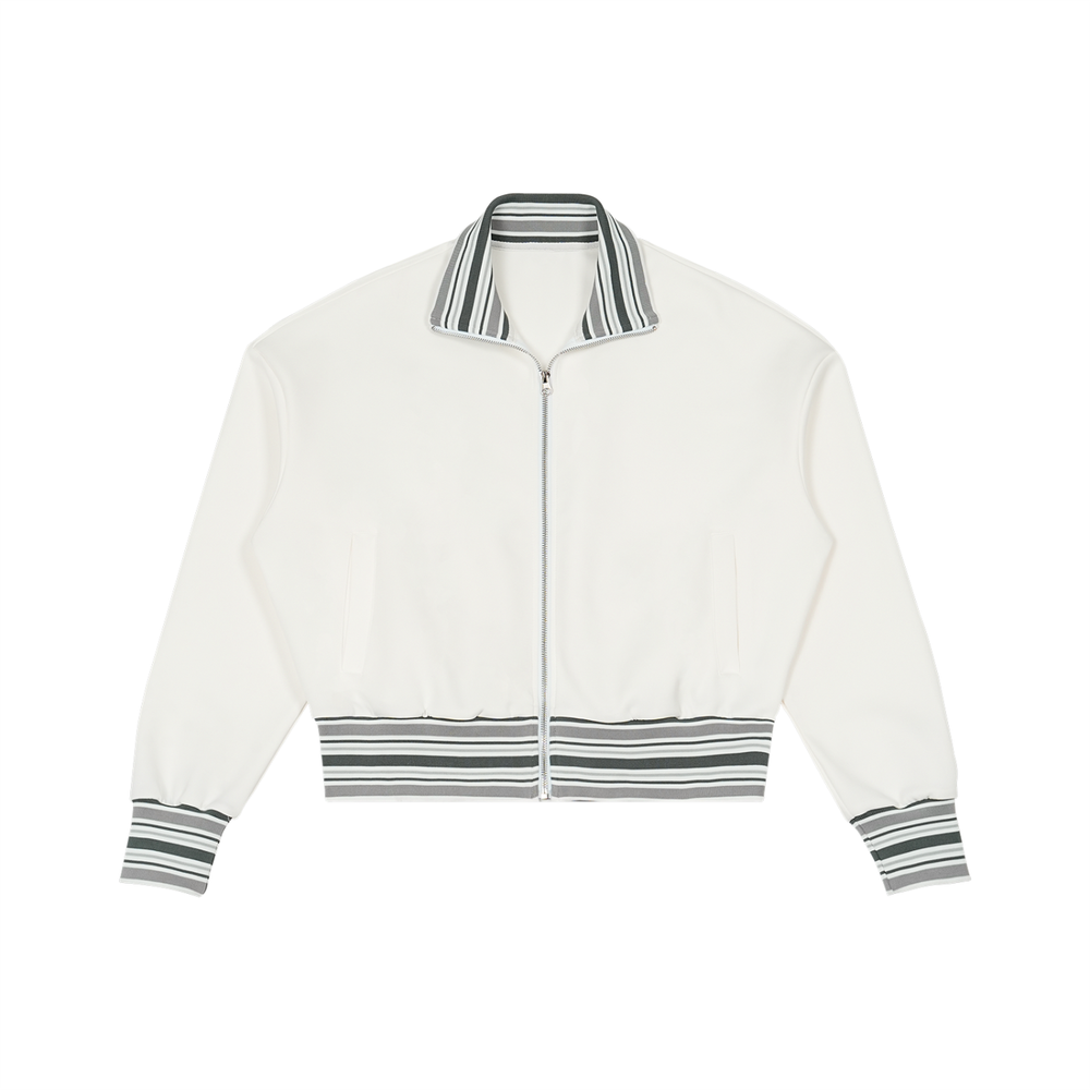 Striped Rib Collar Zip Jacket