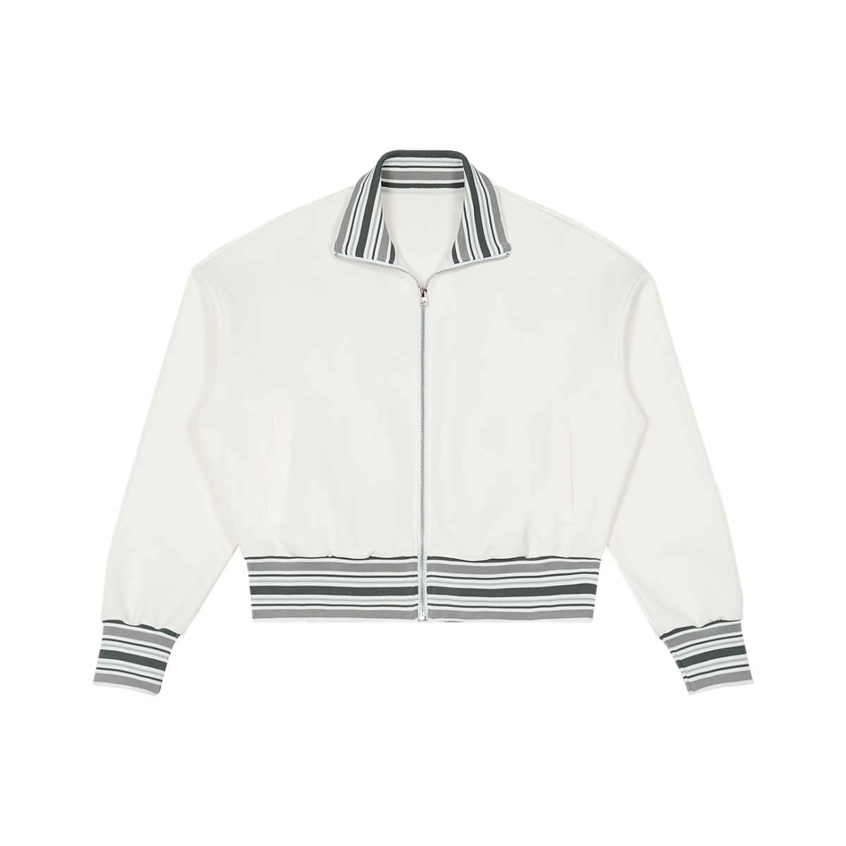 Striped Rib Collar Zip Jacket