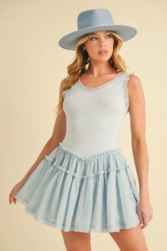 AEMI + CO Frill Sleeveless Drop Waist Mini Dress – MYN2O