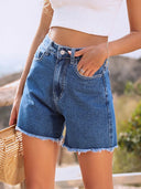 Raw hem high waist denim shorts with pockets – casual summer wear – MYN2O
