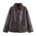 Womens Cozy Casual Double-Sided Leather-and-Fur All-in-One Coat For Warmth And Style