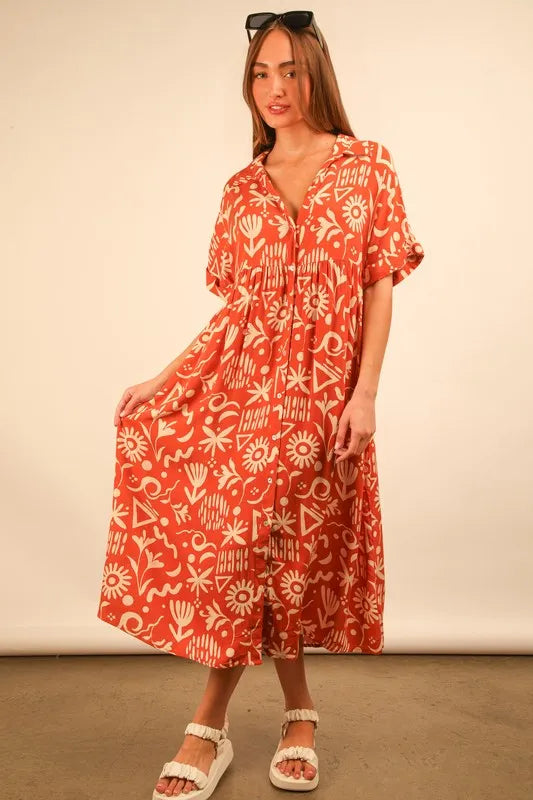 Very J Full Size Oversized Printed Shirt Midi Dress – MYN2O

