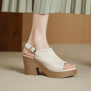 Thick Soled Sheepskin Sandals With Exposed Toes, Women's Summer New Style, Beige