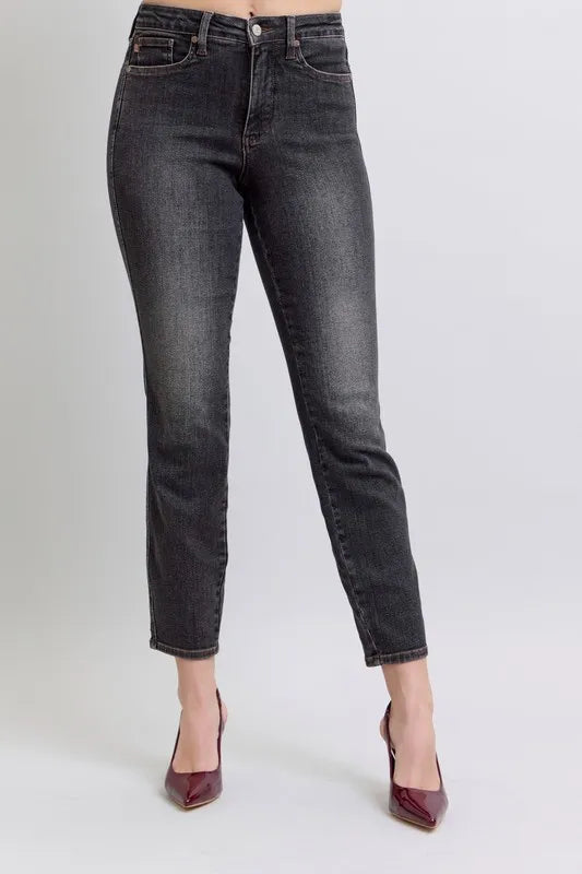 udy Blue plus-size mid-rise tummy control slim jeans in dark wash – MYN2O