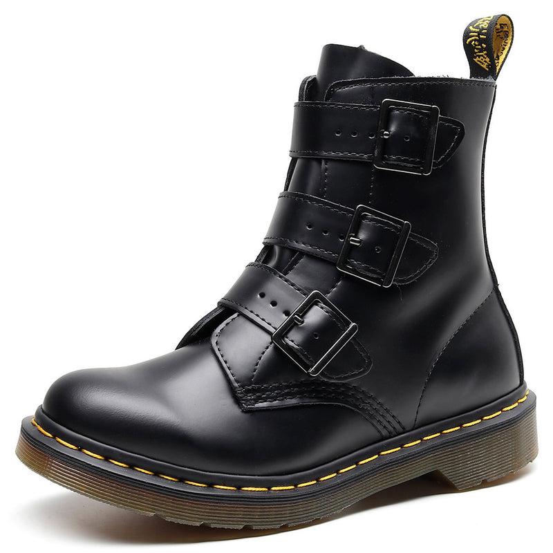 Martin Boots Men's High-top Women's Boots Leather Motorcycle Three Buckle Straps New