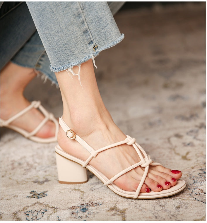 Evening Breeze Gentle Thick-heeled Sandals Rome Fashion