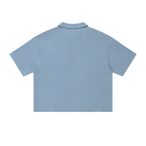 Unisex Oversized Vintage Wash Waffle Knit Polo Shirt – Boxy Streetwear Textured Tee