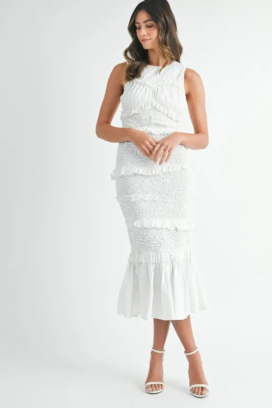 Mable Ruffled Popcorn Smocked Mermaid Midi Dress – MYN2O