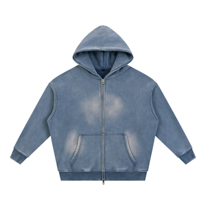 Unisex Vintage Sunfade Two-Way Zip Boxy Fleece Hoodie – Oversized Heavyweight Hoodie