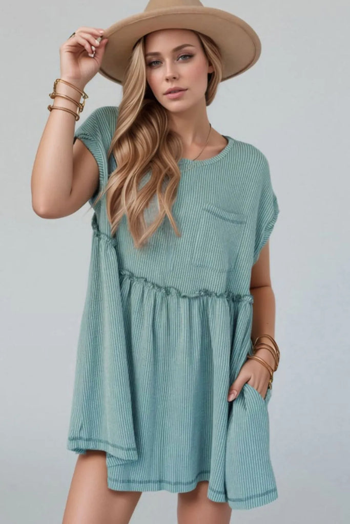 Frill Round Neck Cap Sleeve Mini Dress – MYN2O