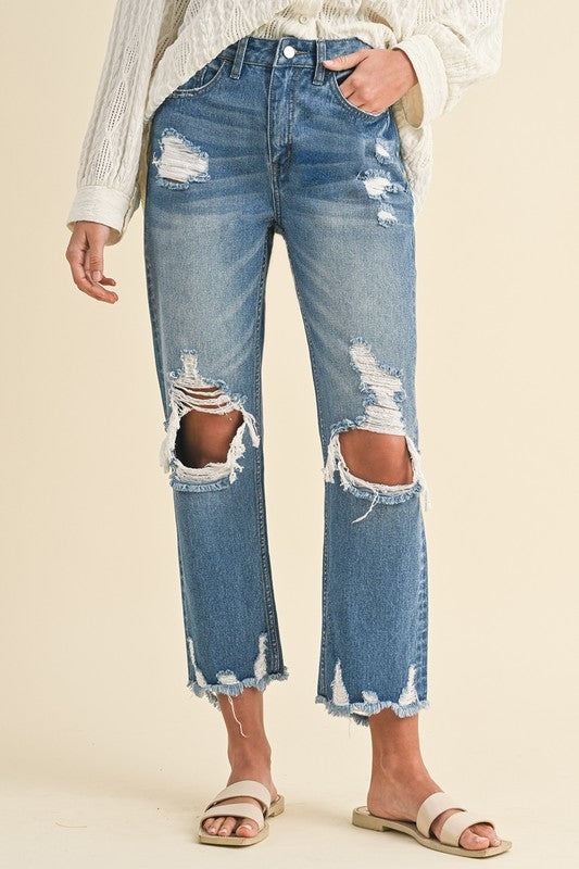 Annie Wear distressed raw hem cropped jeans – vintage-inspired denim – MYN2O