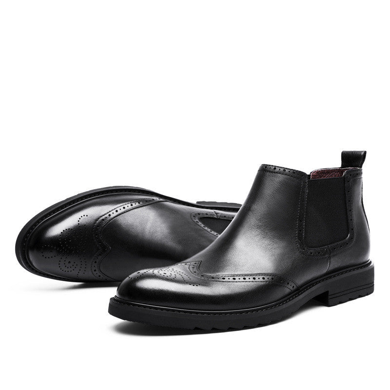 Men's Leather Martin Boots with Block Carving for Autumn Winter – MYN2O