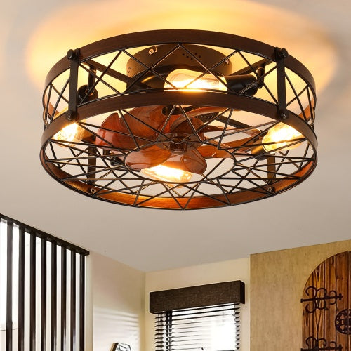 Cage Ceiling Fan With Light, Black, Recessed Ceiling Fan Light