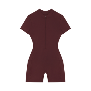 Women's Quarter Zip Short Sleeve Romper – Athletic One-Piece Activewear Jumpsuit