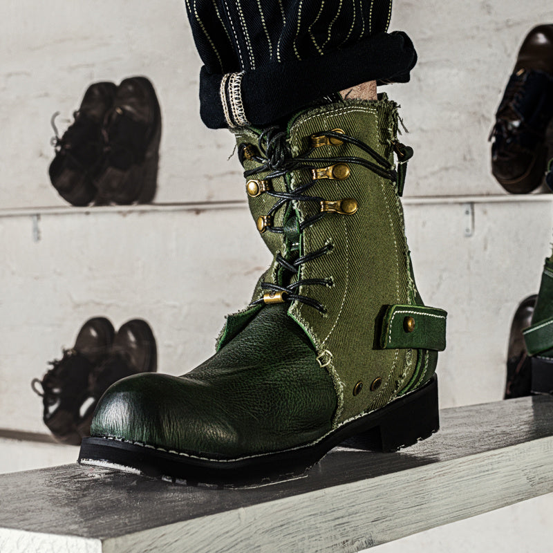 Design Retro Breathable Cowhide Canvas Boots | MYN2O

