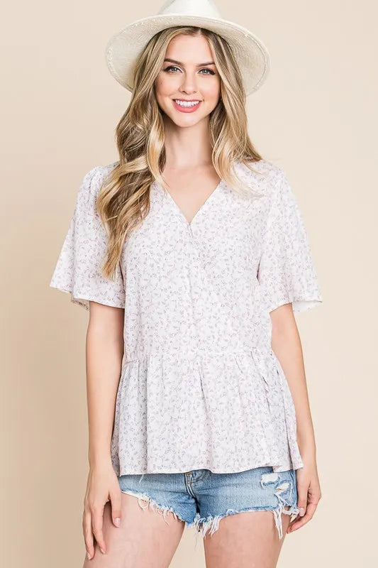 Lime N Chili Ditsy Print V-Neck Short Sleeve Wrap Blouse – MYN2O