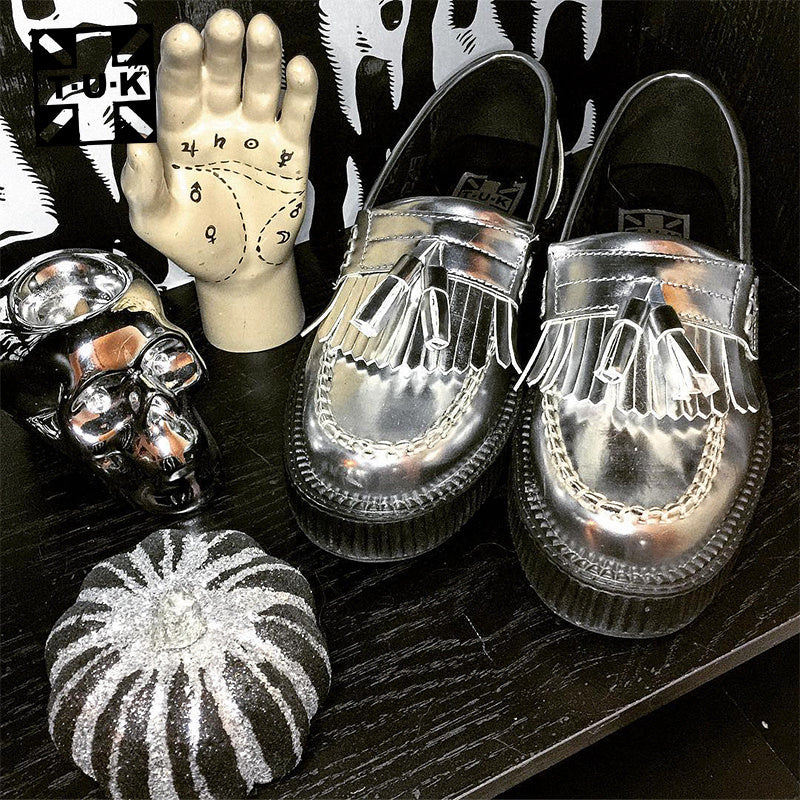 TUK Japanese Harajuku Summer College Winpine cake retro England thick-bottom round head European and American tassel female lazy tide shoes