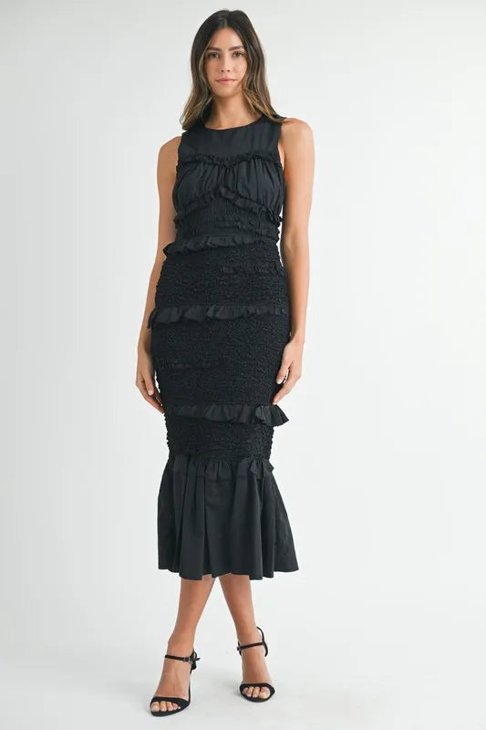 Mable Ruffled Popcorn Smocked Mermaid Midi Dress – MYN2O

