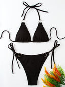 Sexy bikini set with side tie thong and bandage-style fi