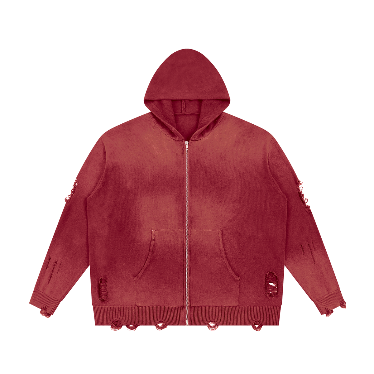 Unisex Distressed Full Zip Sweater