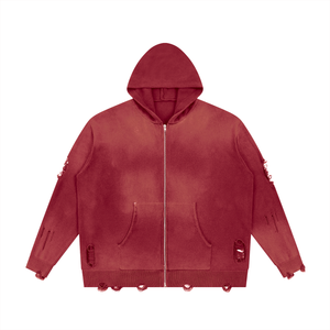 Unisex Distressed Full Zip Sweater