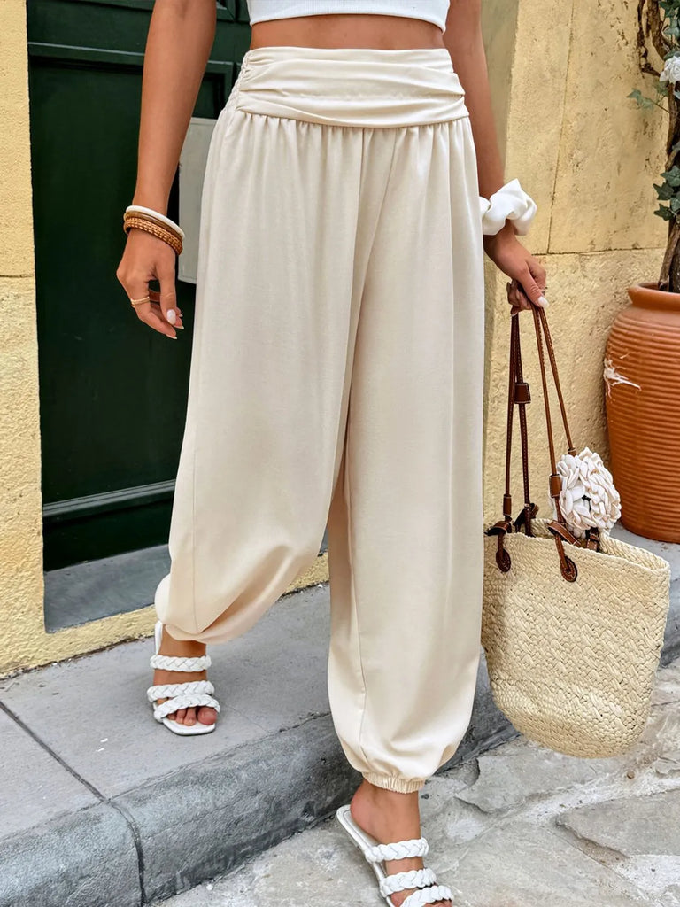 Ruched High Waist Joggers with Tapered Fit and Side Pockets – MYN2O