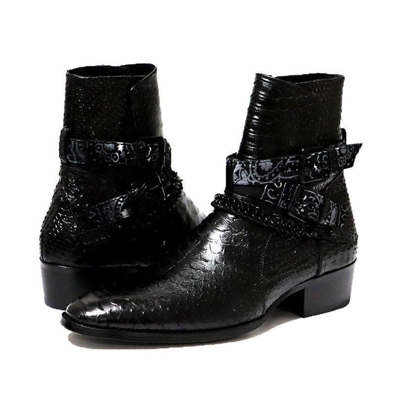 Men’s Serpentine Leather Pointed Toe Chelsea Boots by MYN2O

