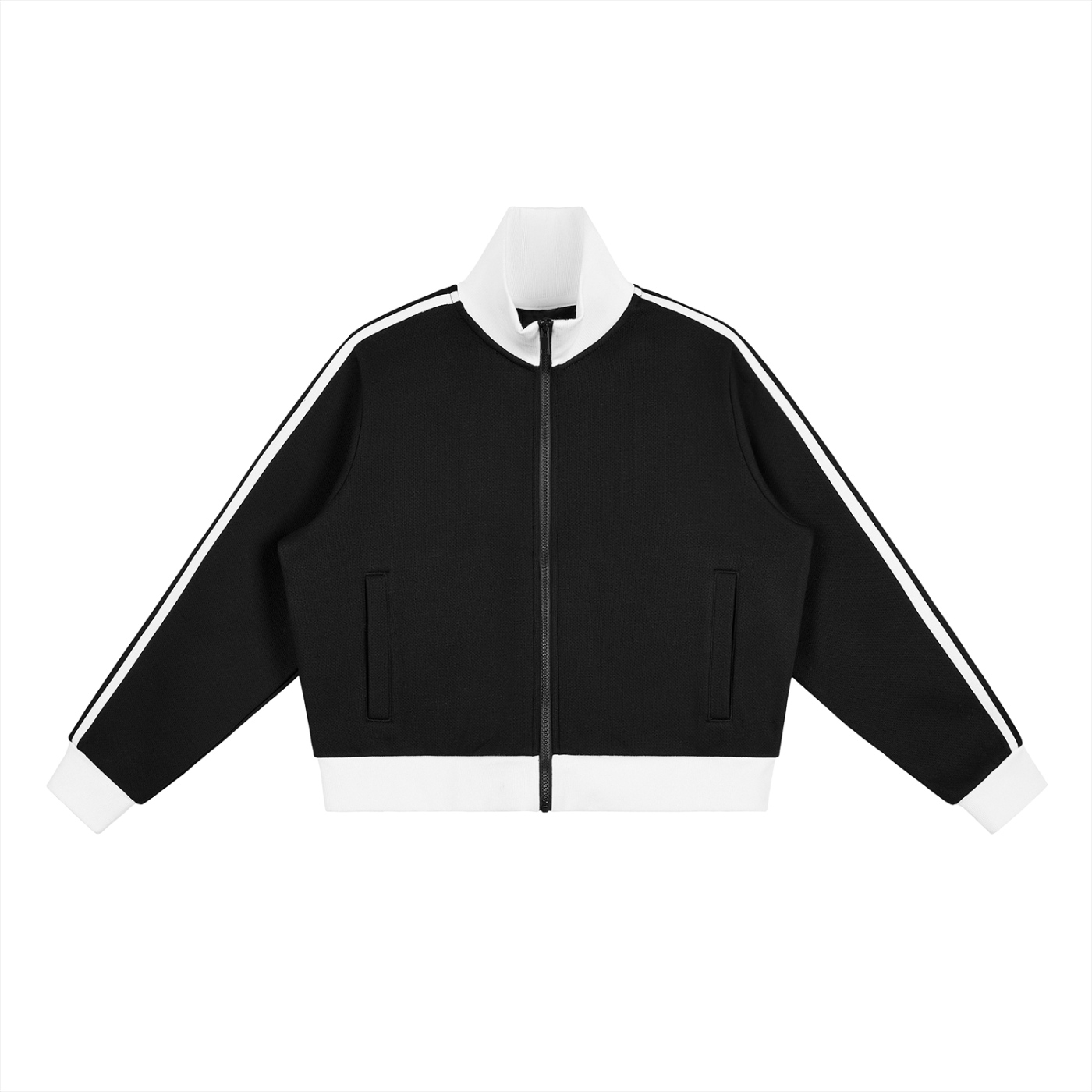 Contrast Side Stripe Fleece Cropped Track Jacket