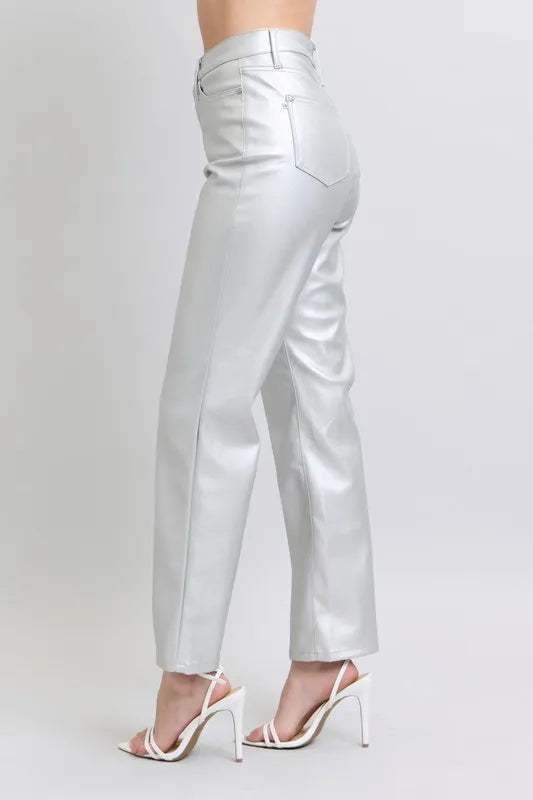 Judy Blue plus-size high waist silver faux leather pants – metallic statement style – MYN2O