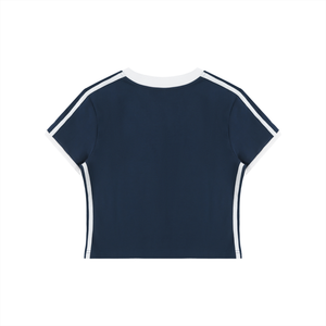 Women's Retro Binding V-Neck Crop T-Shirt – Slim Fit Vintage Crop Top