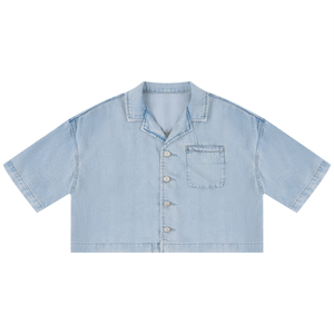 Women's Vintage Wash Boxy Cropped Shirt – Oversized Retro Crop Top Streetwear Tee
