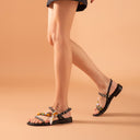 Women’s Studded Leather Flat Sandals – French Style – MYN2O