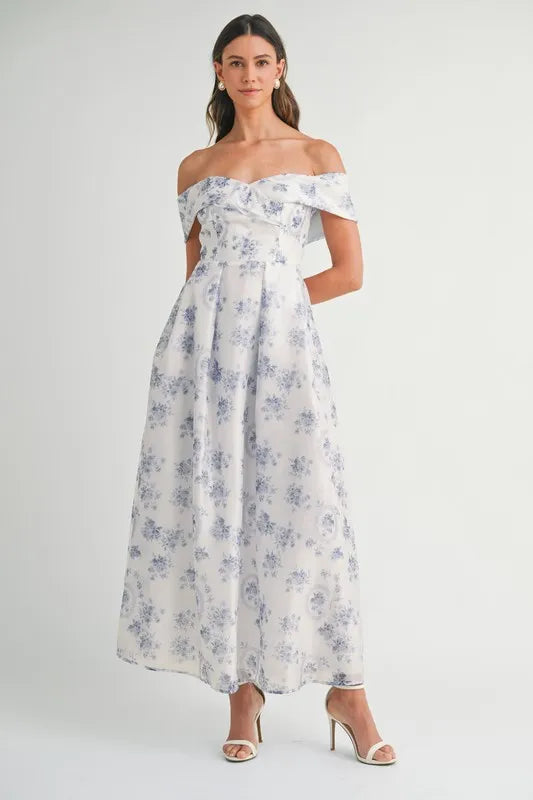 Mable Floral Off-Shoulder Maxi Dress with Romantic Print – MYN2O
