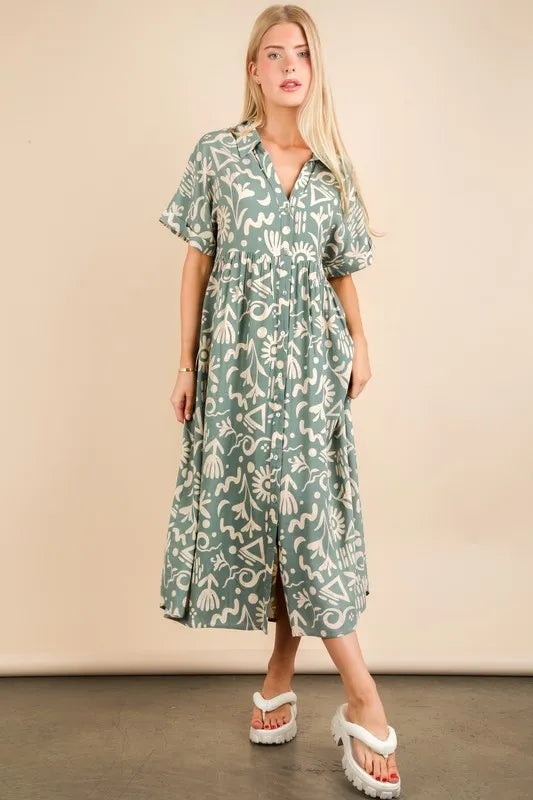 VERY J Oversized Printed Shirt Midi Dress – MYN2O

