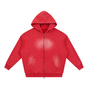 Unisex Vintage Sunfade Two-Way Zip Boxy Fleece Hoodie – Oversized Heavyweight Hoodie