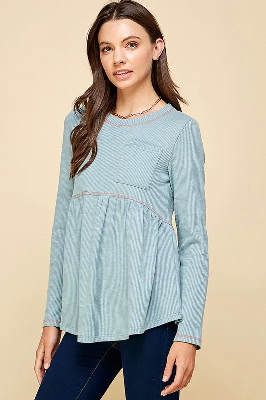 Lime N Chili Waffle Knit Babydoll Top with Left Pocket Detail – MYN2O