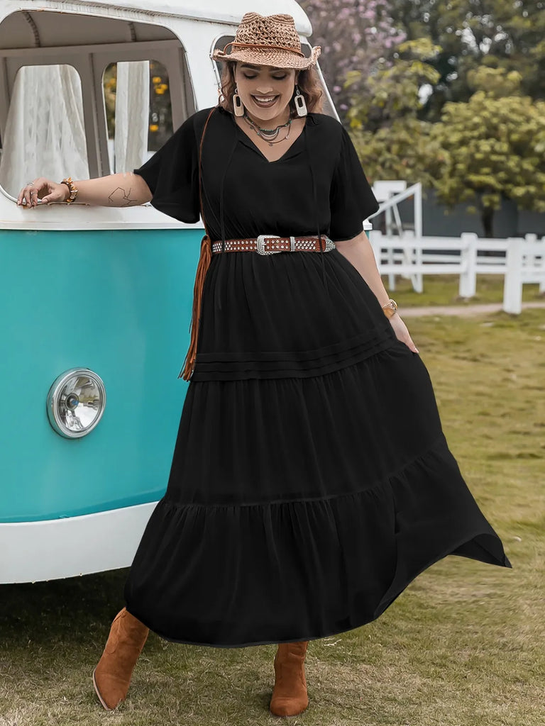 Plus Size Tie Neck Flutter Sleeve Dress – MYN2O

