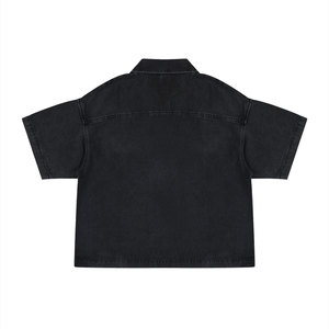 Unisex Oversized Vintage Wash Quarter Zip Denim Shirt – Boxy Streetwear Pullover