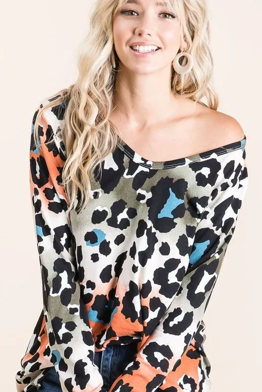BIBI Gradation Leopard Print Soft Knit Deep U-Neck Top – MYN2O

