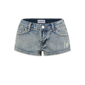 Figure-hugging Hot Pants Pocketed Washed Denim Shorts