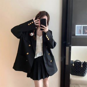 Stylish Gold-Button Loose Blazer For Women